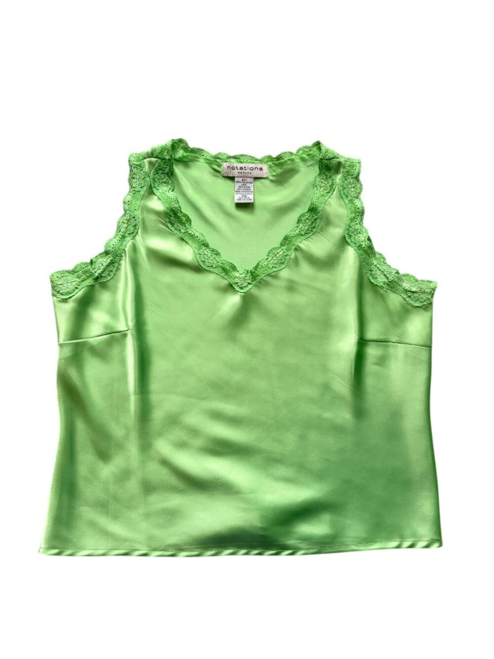y2k Vintage Lime Green Chartreuse Satin Lace Trimmed Tank